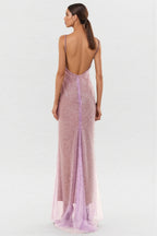 Hespere Halter Sequin Mesh Maxi Dress