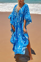 Simple Unique Printed Pleated Front Slit Cover Up