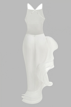Valelk White Halter Ruffle Maxi Dress