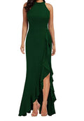 Sunlit Soiree Satin High Low Ruffle Maxi Dress Green Mint FINAL