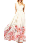 Bohemian Sleeveless Deep V Neck Flower Print Long Dress