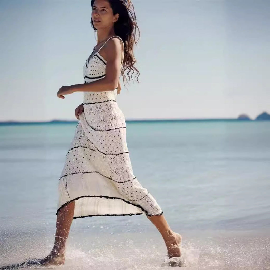 Knitted Hollow Out Cutout Out Long Strap Dress