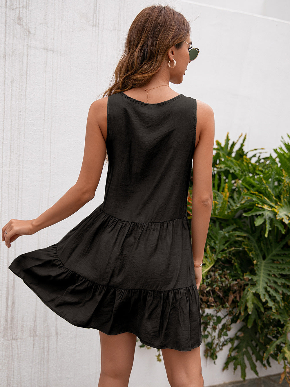 Canon Swiss Dot Tiered Babydoll Dress Black