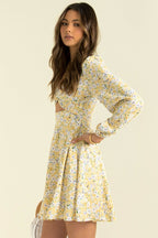 Inner Sunset Floral Smocked Cutout Dress Sage