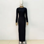 Diamond Bead Long Sleeve Bandage Dress Backless Party Cocktail Dress