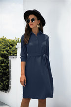 Office Chic Button Down Shirt Dress Navy