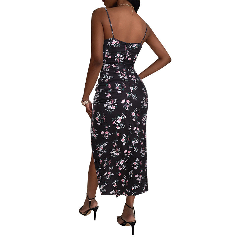 Farhan Floral Strapless Smocked Maxi Dress Black