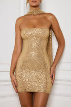 Sequin Sash Off-Shoulder Strapless Elegant Party Dress