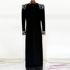 Elegant Heavy Industry Gem Diamond Long Sleeve Maxi Dress Formal Dress