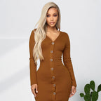 Praia Cotton Blend Ribbed Button Down Midi Dress Camel FINAL