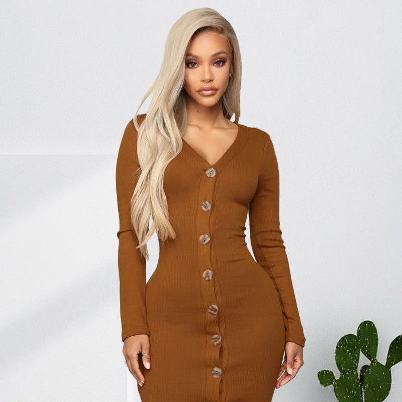 Praia Cotton Blend Ribbed Button Down Midi Dress Camel FINAL