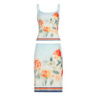 Vacation Skirt Two Piece Retro Sunset Tie Dye Printed Tube Top Dress Sling Mid Length Skirt Set