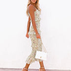 Kristy Floral Smocked Ruffle Midi Dress Taupe