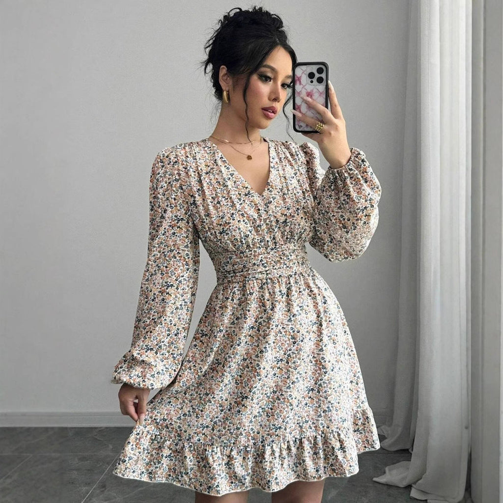 Yesenia Timeless Women's Floral Dress with V Neck and Ruffle Details Designer Edit