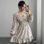 Yesenia Timeless Women's Floral Dress with V Neck and Ruffle Details Designer Edit