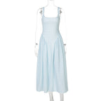 Adalae Plaid Backless Midi Dress