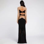 Two Colors Pineapple Decorative Long Sleeve Hollow Out Cutout Out Dress Mesh Semi Transparent Dress