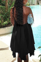 Chiffon Solid Color Halter Backless Irregular Mini Dress