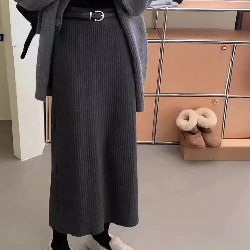 Knitted Solid Autumn Winter Fashion Thick Chic Aline Skirt