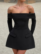 Off Shoulder A Line Mini Dress