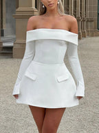 Off Shoulder A Line Mini Dress