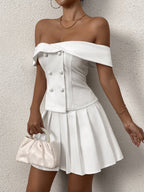 Off Shoulder Button Embellished Top