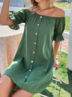 Off Shoulder Button Up Dress