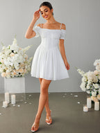 Off Shoulder Crisscross Tie Back Mini Dress