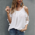 DressBetty - Off Shoulder Lace Blouse Women Summer Tops White Black Blouses O-Neck Solid Loose 5XL Clothes