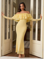 Off Shoulder Long Sleeve Bodycon Mesh Dress