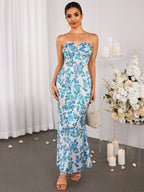 Off Shoulder Ruched Bust Floral Tube Dress