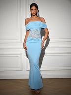 Off Shoulder Ruched Lace Patchwork Contrast Bodycon Dress