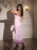 Ruched Off Shoulder Zipper Back Floral Bodycon Dress