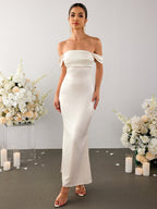 Off Shoulder Satin Backless Mermaid Dress