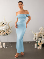 Off Shoulder Satin Backless Mermaid Dress