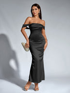 Off Shoulder Satin Backless Mermaid Dress