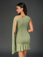 Off Shoulder Sleeveless Asymmetrical Hem Solid Dress