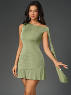 Off Shoulder Sleeveless Asymmetrical Hem Solid Dress
