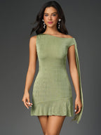 Off Shoulder Sleeveless Asymmetrical Hem Solid Dress