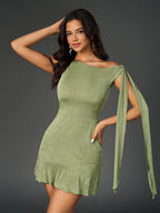 Off Shoulder Sleeveless Asymmetrical Hem Solid Dress