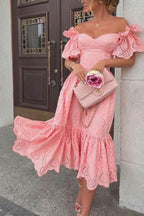 Ava Chic Dress with Ruffles, Off the Shoulder and Neckline Silhouette Collection