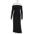 Off Shoulder Chest Slimming Pleated Split SocialiteElegant Dress