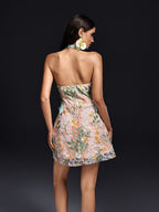 Backless Flower Embroidered Mini Dress