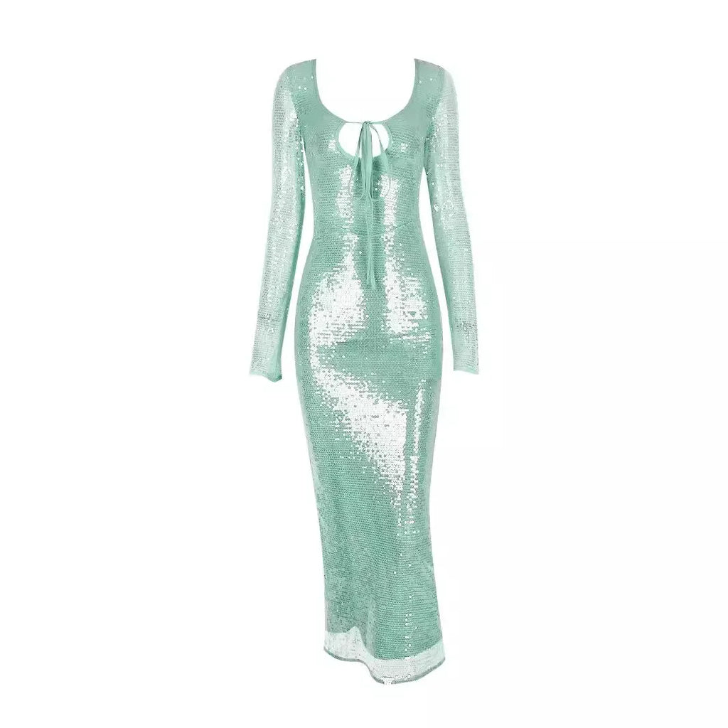 Long Sleeve Formal Occasion Dresses Sequins Elegant Maxi Dress Wedding Party Dress