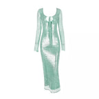 Long Sleeve Formal Occasion Dresses Sequins Elegant Maxi Dress Wedding Party Dress