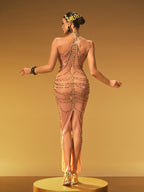 Halterneck Rhinestone Maxi Dress In Gold