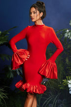 Tylera Flounce Sleeve Bandage Midi Dress