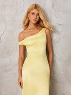 One Shoulder Backless Satin Maxi Dress