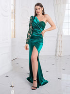 Lace Sequined Satin Party Dress
