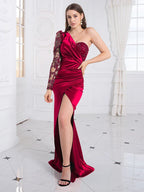 Lace Sequined Satin Party Dress